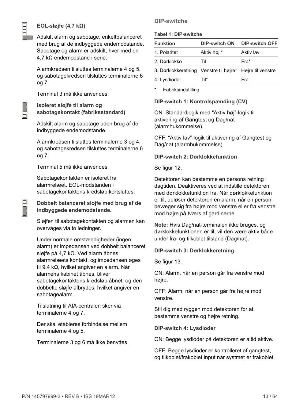 Dip-switche | Interlogix VE736 User Manual | Page 13 / 64