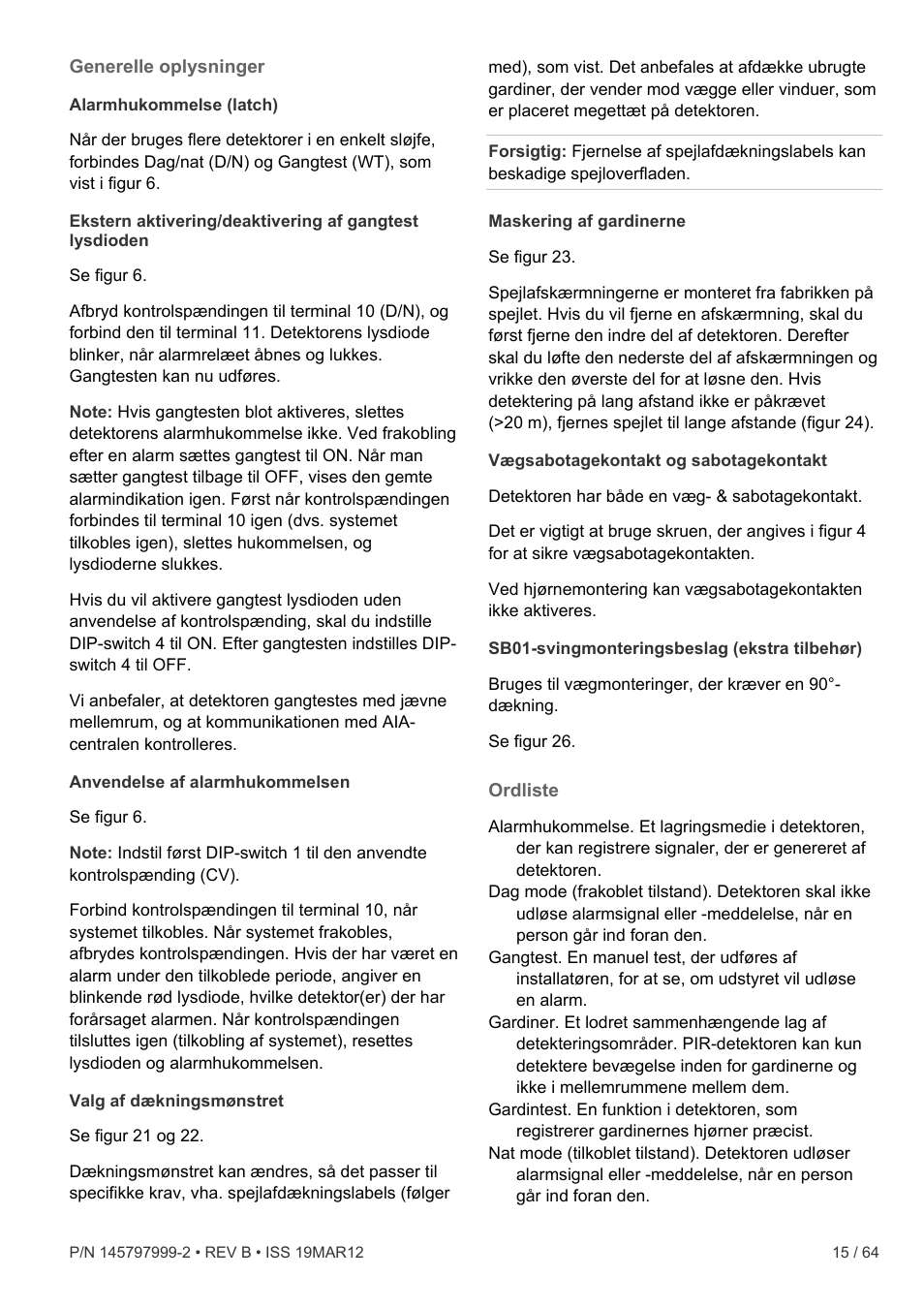 Generelle oplysninger, Ordliste | Interlogix VE736 User Manual | Page 15 / 64