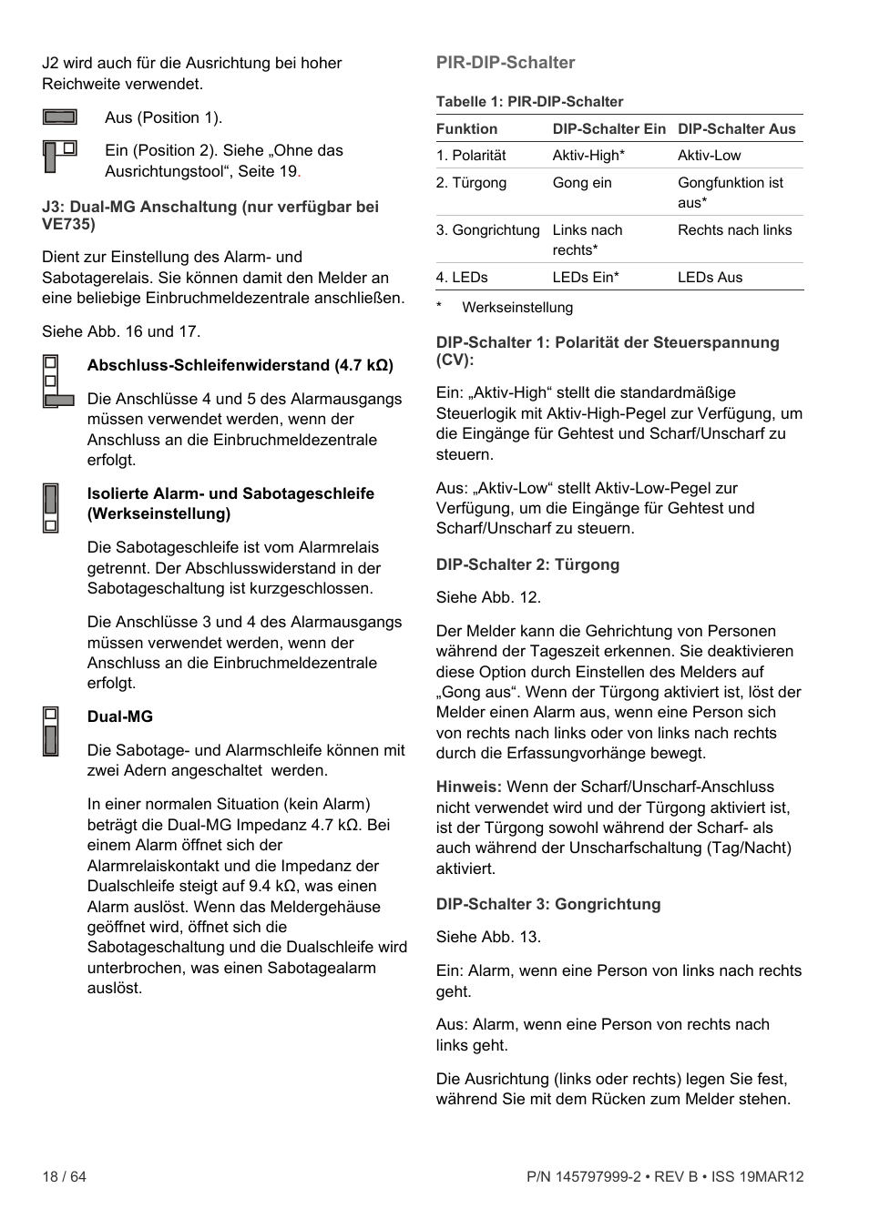 Pir-dip-schalter | Interlogix VE736 User Manual | Page 18 / 64