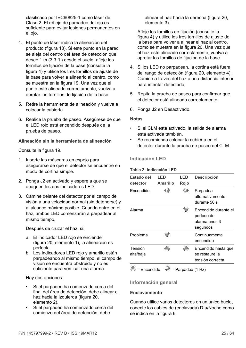 Indicación led, Información general | Interlogix VE736 User Manual | Page 25 / 64