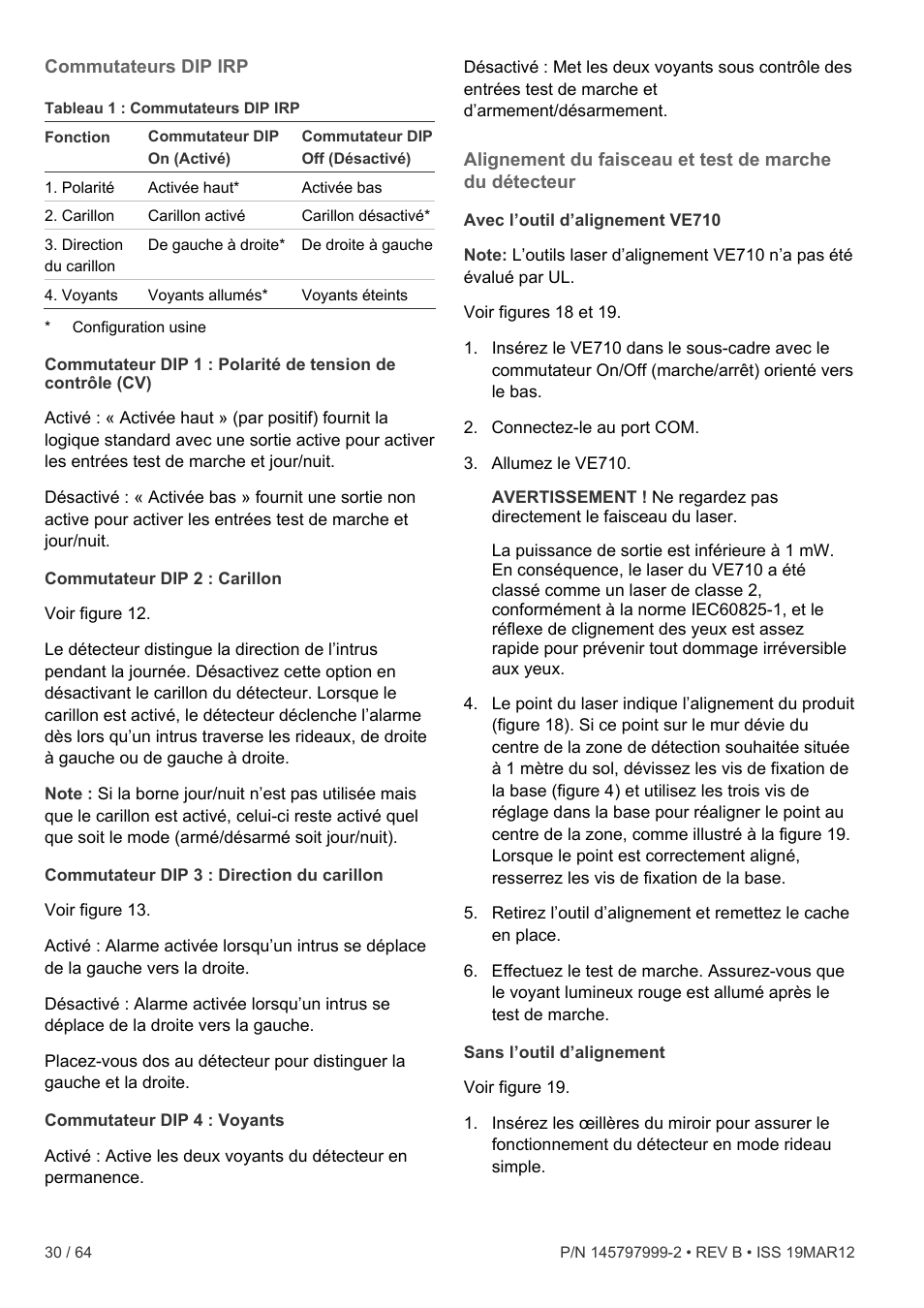 Commutateurs dip irp | Interlogix VE736 User Manual | Page 30 / 64
