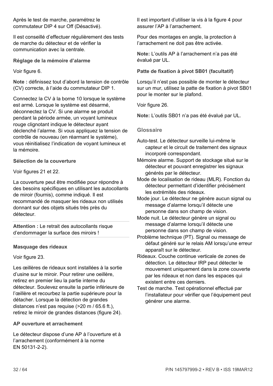 Glossaire | Interlogix VE736 User Manual | Page 32 / 64