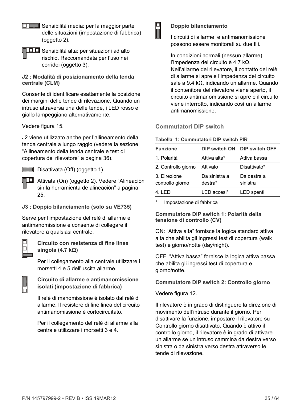 Commutatori dip switch | Interlogix VE736 User Manual | Page 35 / 64