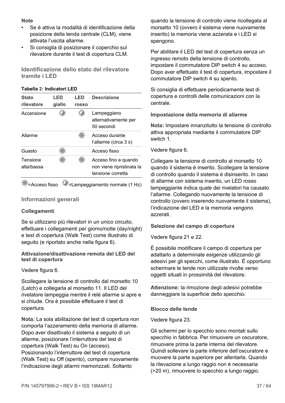 Informazioni generali | Interlogix VE736 User Manual | Page 37 / 64