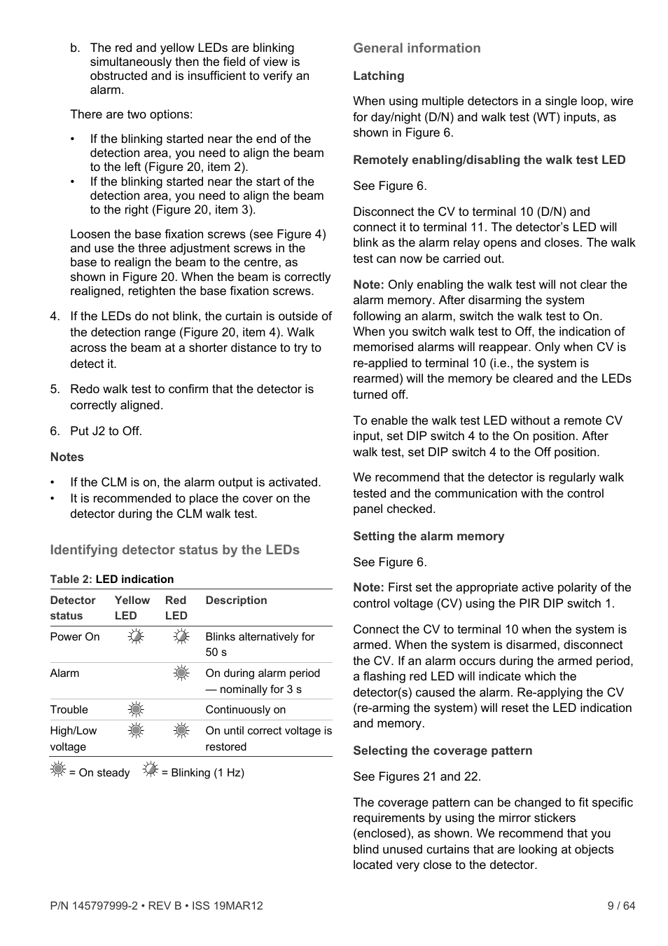 Identifying detector status by the leds, General information | Interlogix VE736 User Manual | Page 9 / 64