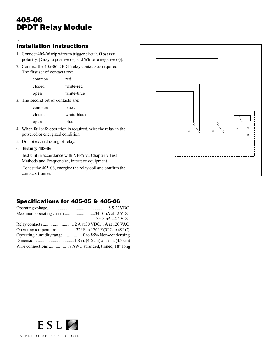 E s l, 06 dpdt relay module, 4300 series wireless smoke alarm | Installation instructions | Interlogix ESL 500 Series User Manual | Page 2 / 2