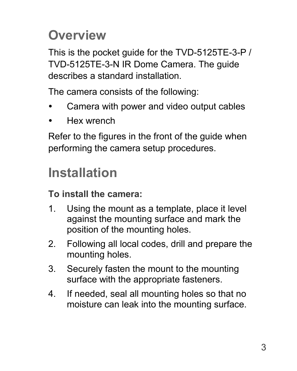 Overview, Installation | Interlogix TVD-5125TE-3 User Manual | Page 3 / 8