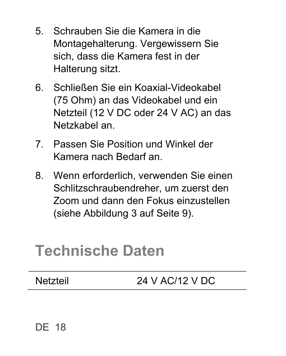 Technische daten | Interlogix TVC-BIR6-MR-HR User Manual | Page 20 / 60