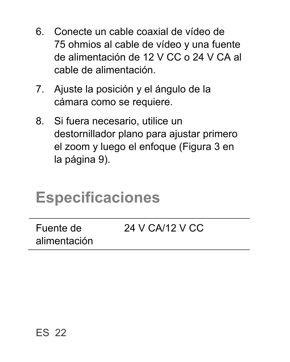 Especificaciones | Interlogix TVC-BIR6-MR-HR User Manual | Page 24 / 60