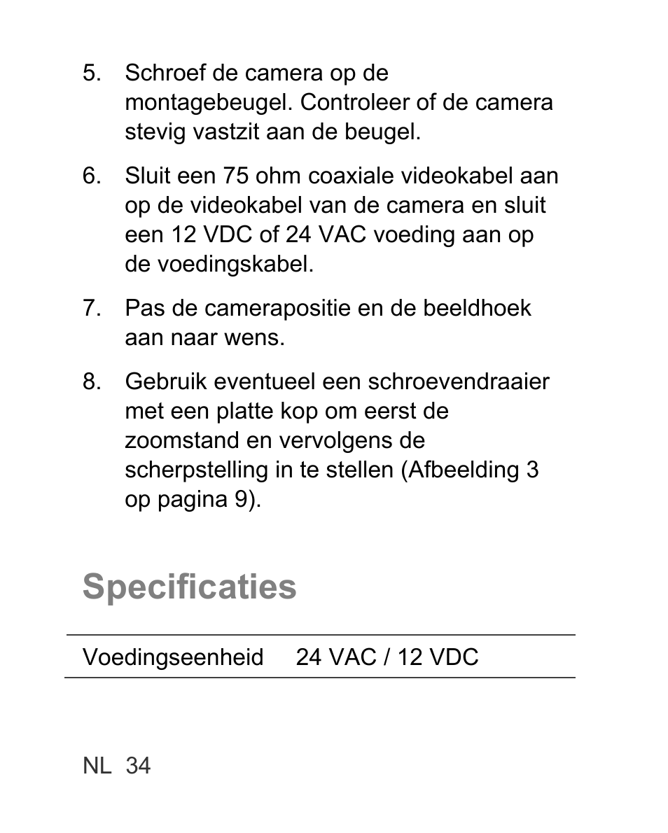 Specificaties | Interlogix TVC-BIR6-MR-HR User Manual | Page 36 / 60
