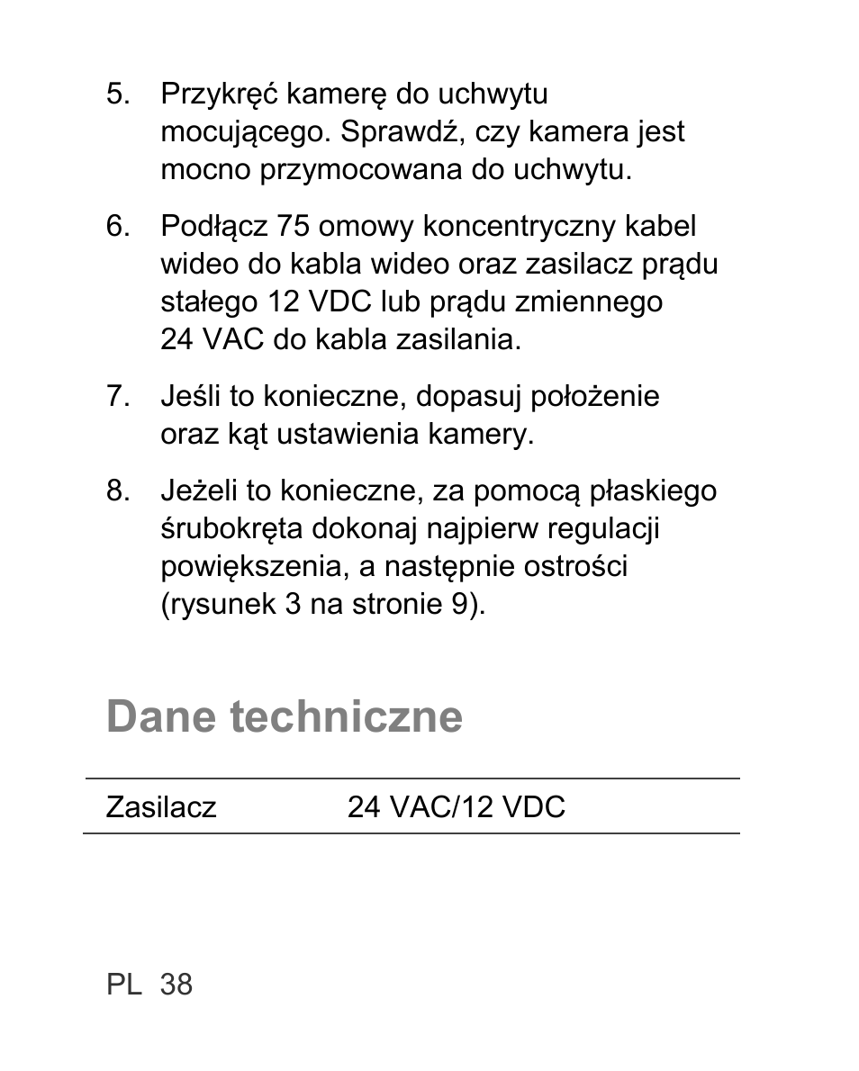 Dane techniczne | Interlogix TVC-BIR6-MR-HR User Manual | Page 40 / 60