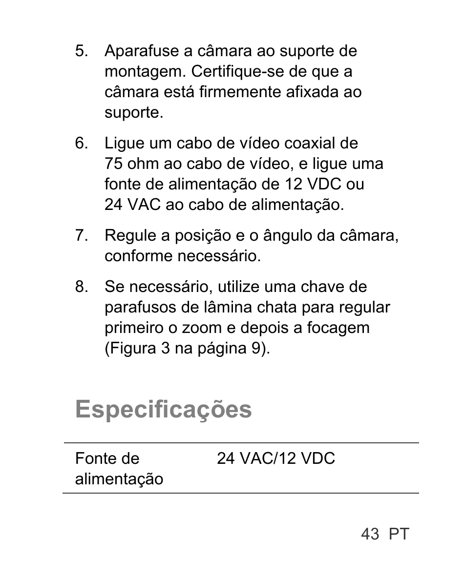 Especificações | Interlogix TVC-BIR6-MR-HR User Manual | Page 45 / 60