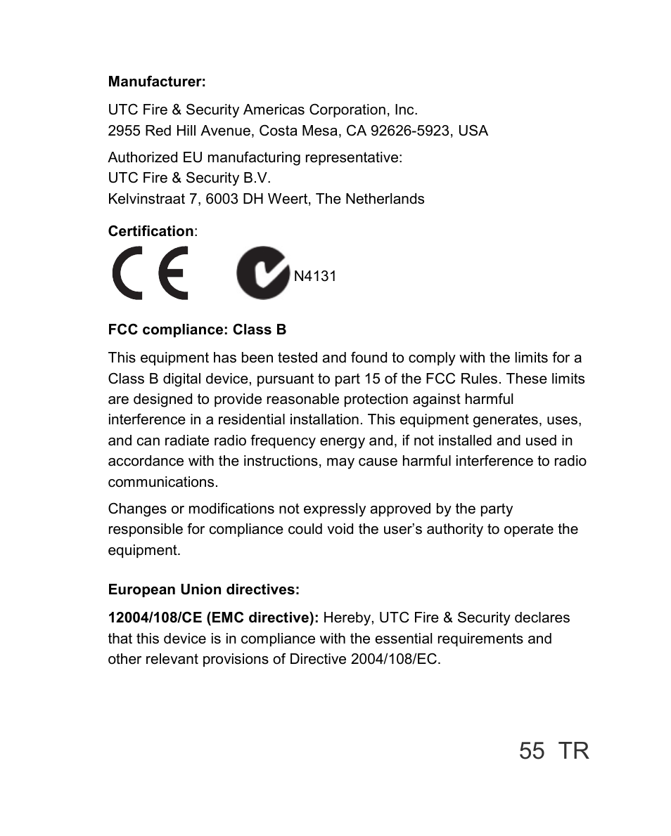 55 tr | Interlogix TVC-BIR6-MR-HR User Manual | Page 57 / 60