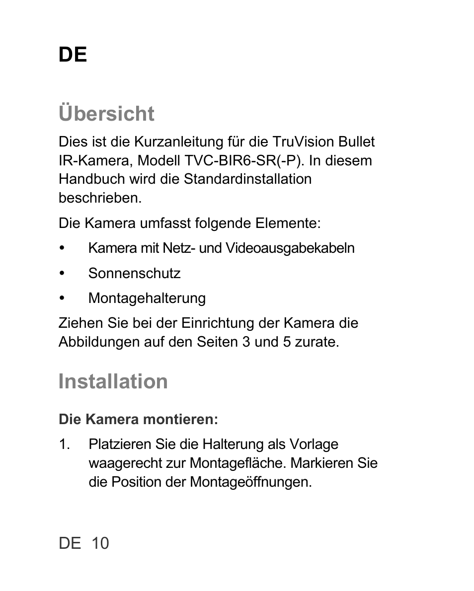 De übersicht, Installation | Interlogix TVC-BIR6-SR User Manual | Page 12 / 40