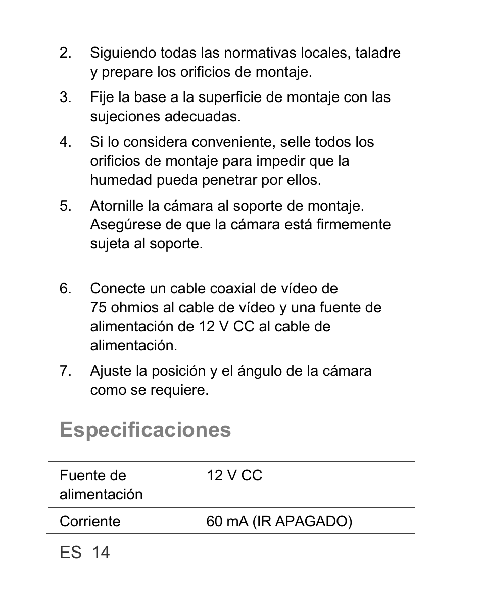 Especificaciones | Interlogix TVC-BIR6-SR User Manual | Page 16 / 40