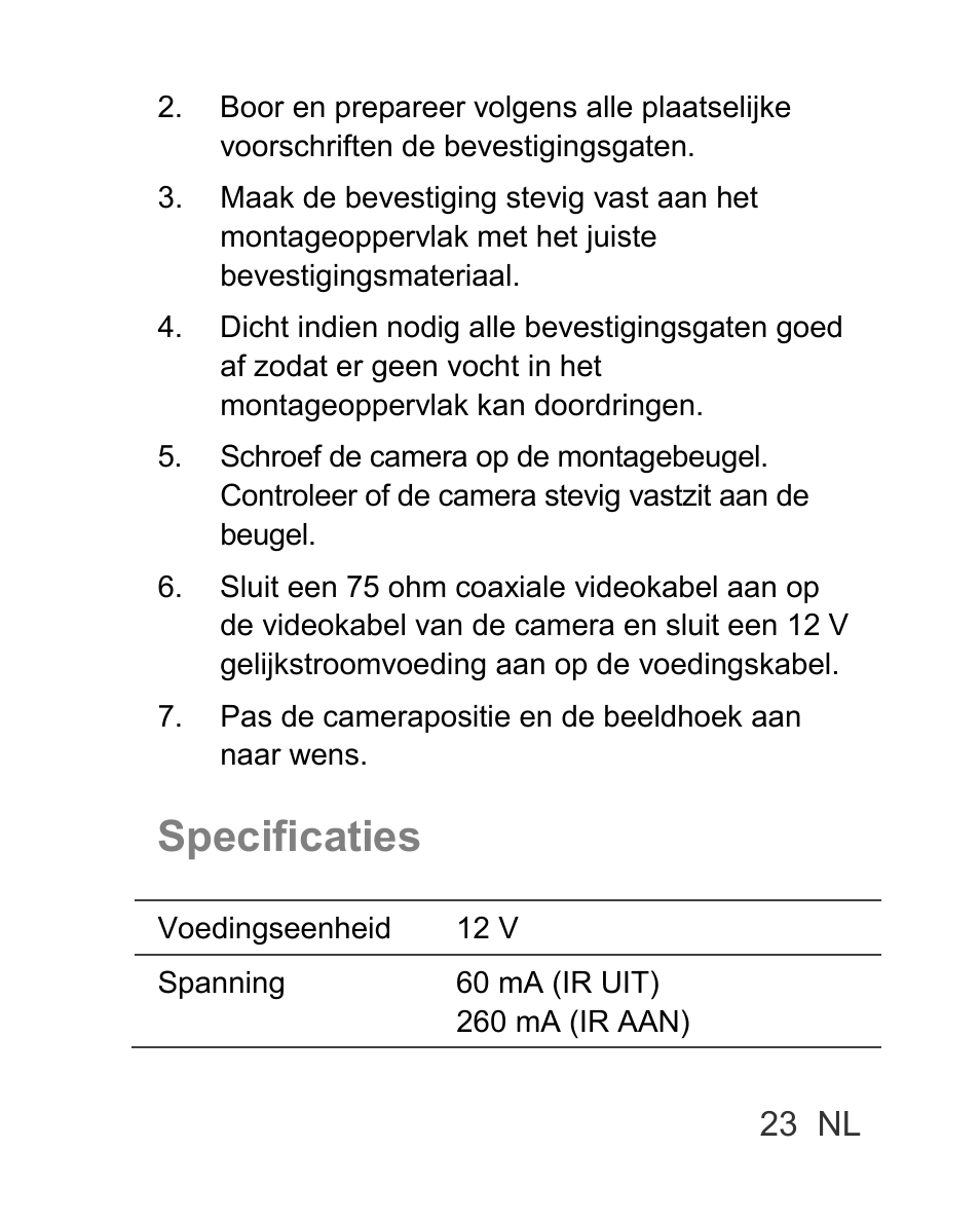 Specificaties | Interlogix TVC-BIR6-SR User Manual | Page 25 / 40