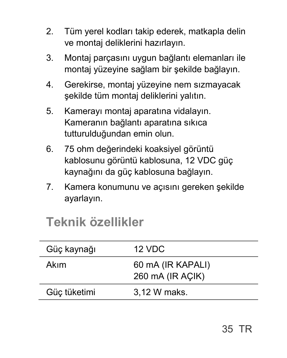 Teknik özellikler | Interlogix TVC-BIR6-SR User Manual | Page 37 / 40
