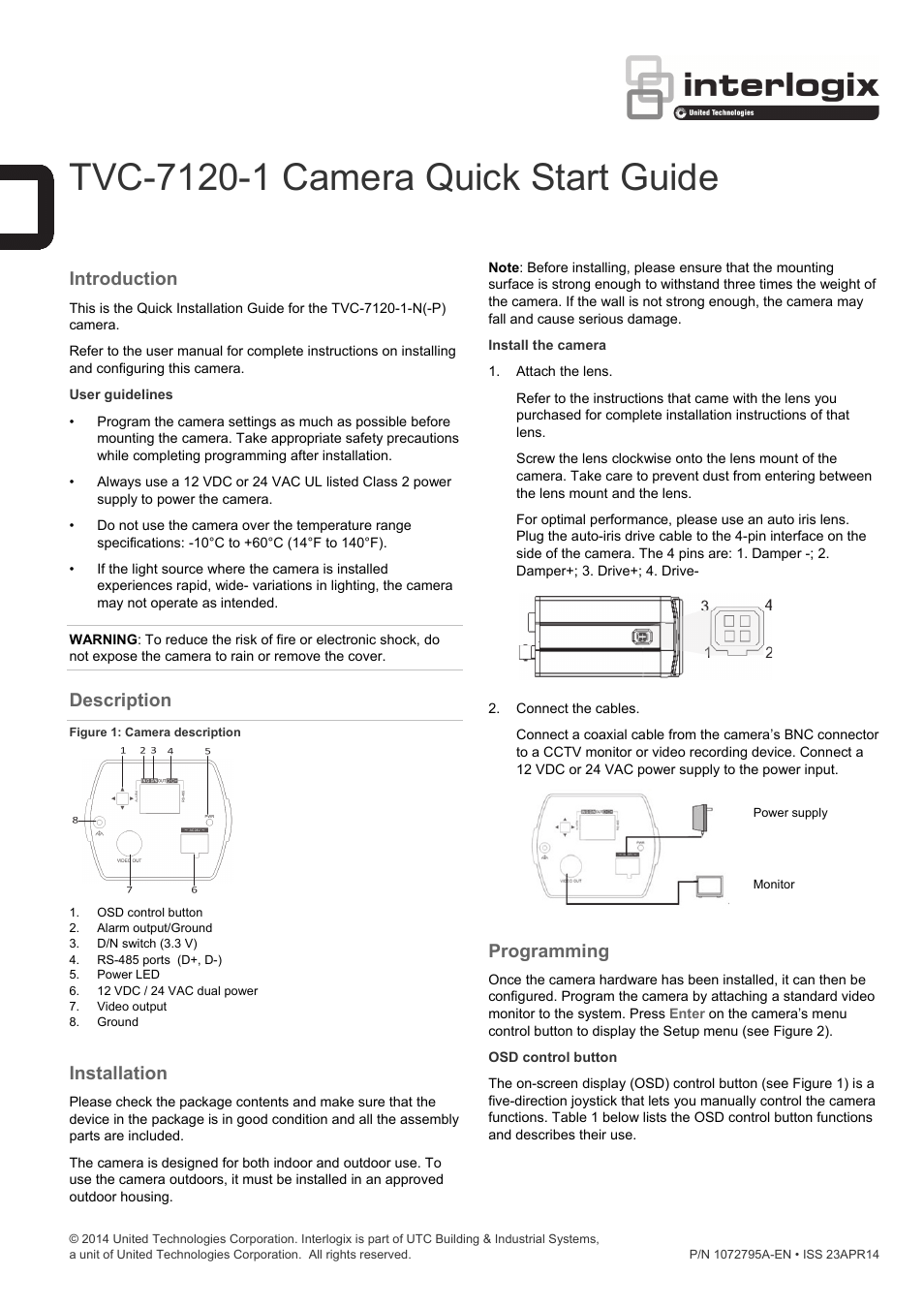 Interlogix TVC-7120-1 Quick Start User Manual | 2 pages