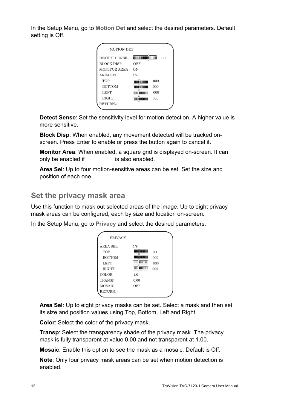 Set the privacy mask area | Interlogix TVC-7120-1 User Manual User Manual | Page 14 / 19