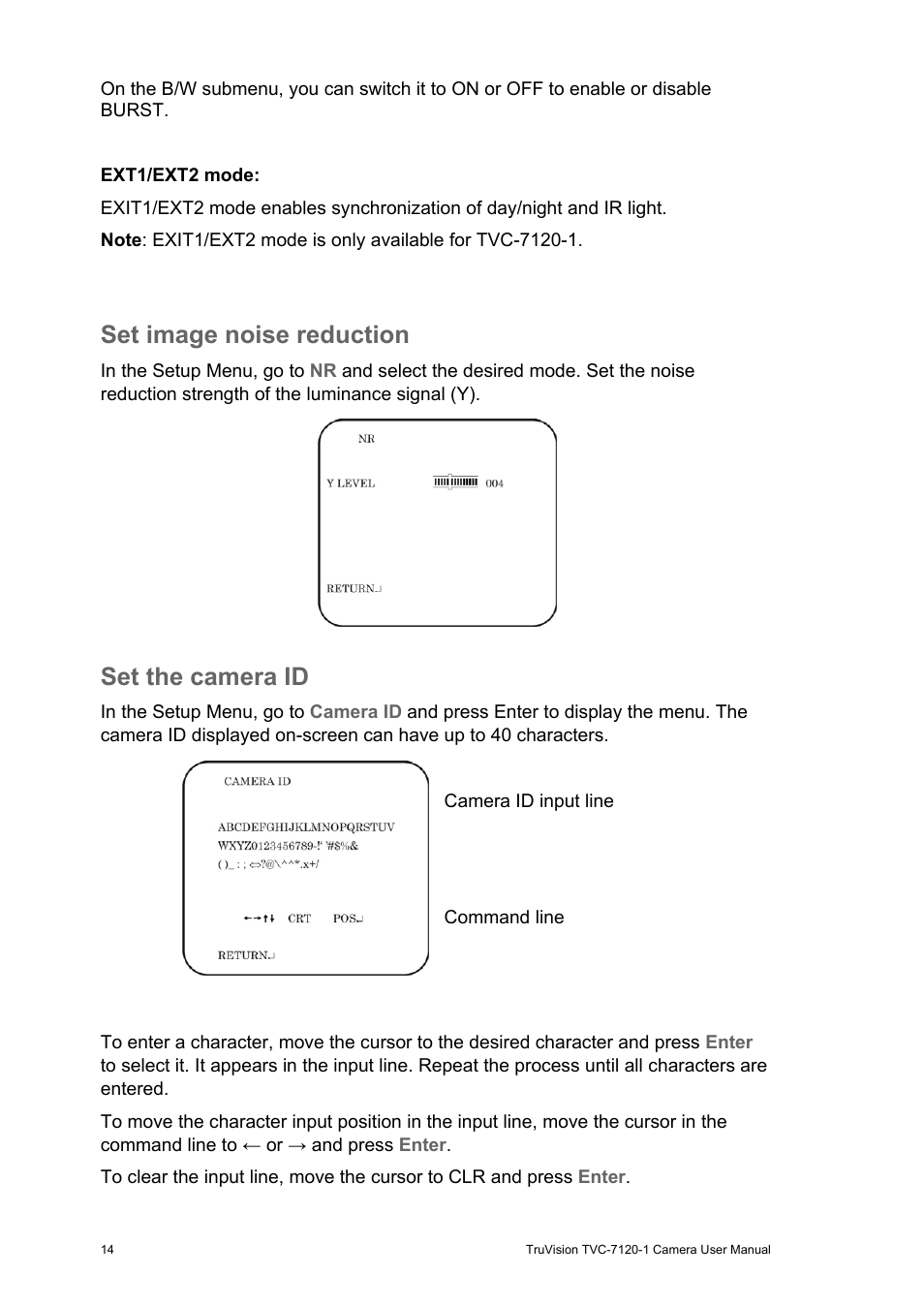 Set image noise reduction, Set the camera id | Interlogix TVC-7120-1 User Manual User Manual | Page 16 / 19