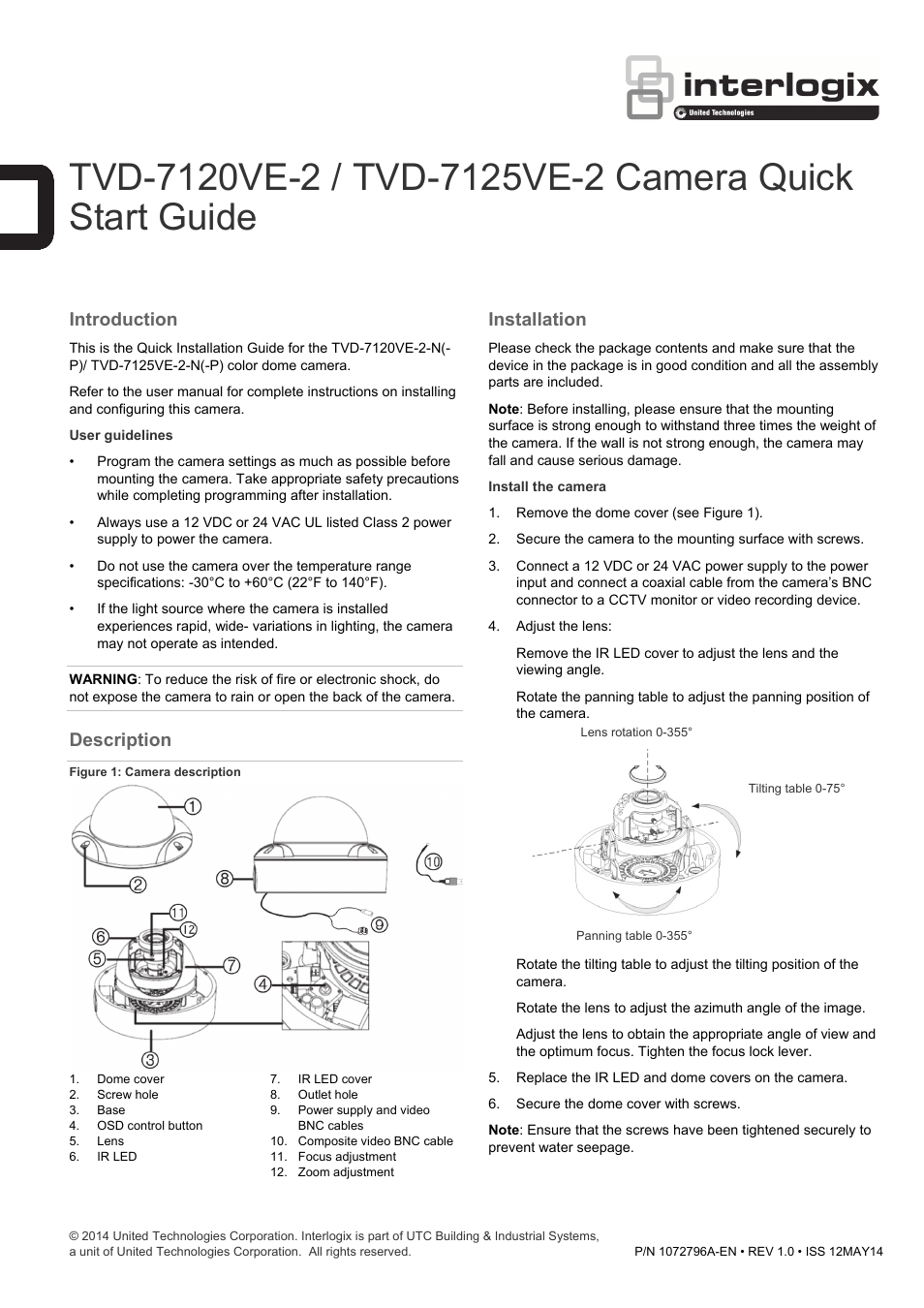 Interlogix TVD-7125VE-2 Quick Start User Manual | 2 pages