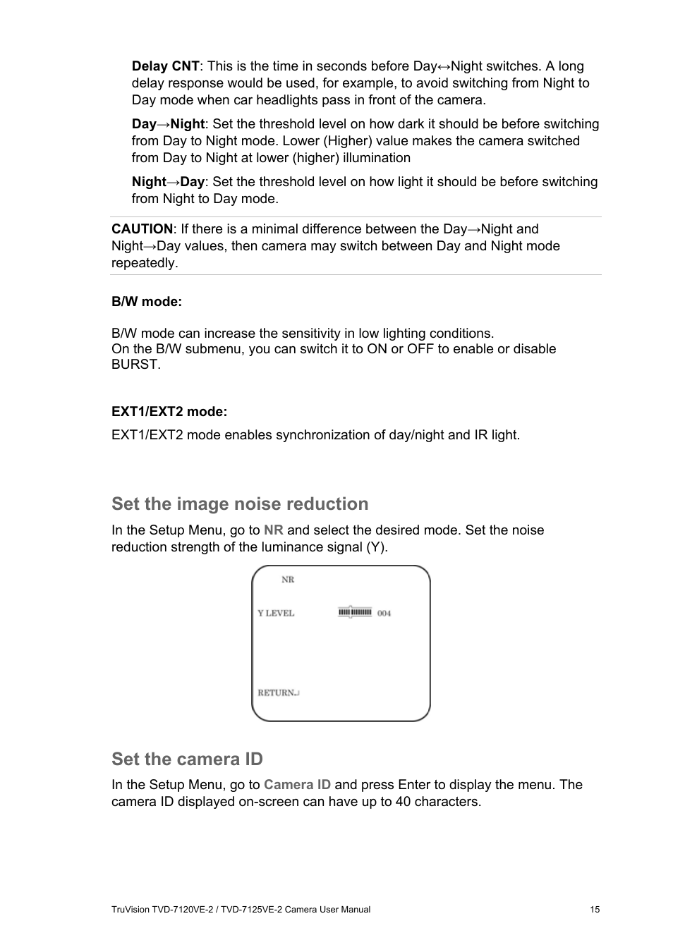 Set the image noise reduction, Set the camera id | Interlogix TVD-7125VE-2 User Manual User Manual | Page 17 / 21