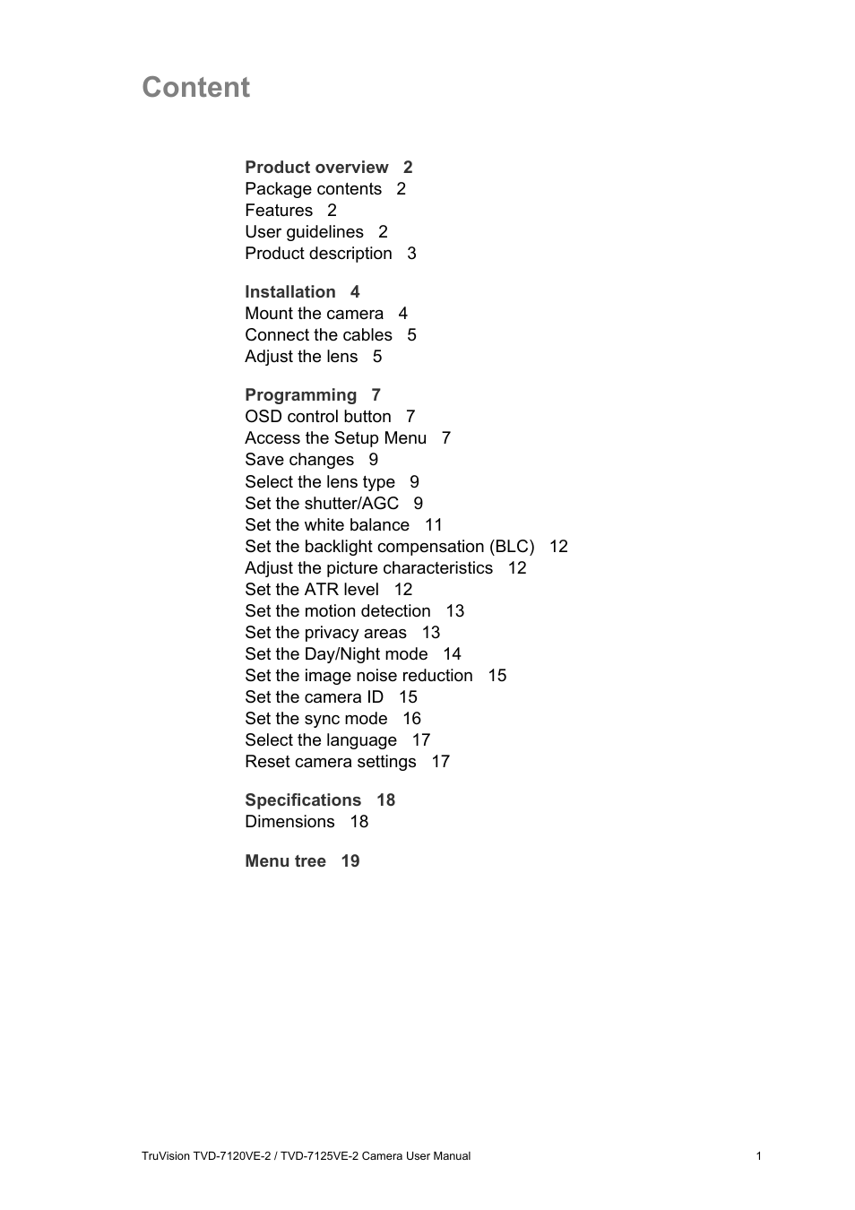 Content | Interlogix TVD-7125VE-2 User Manual User Manual | Page 3 / 21