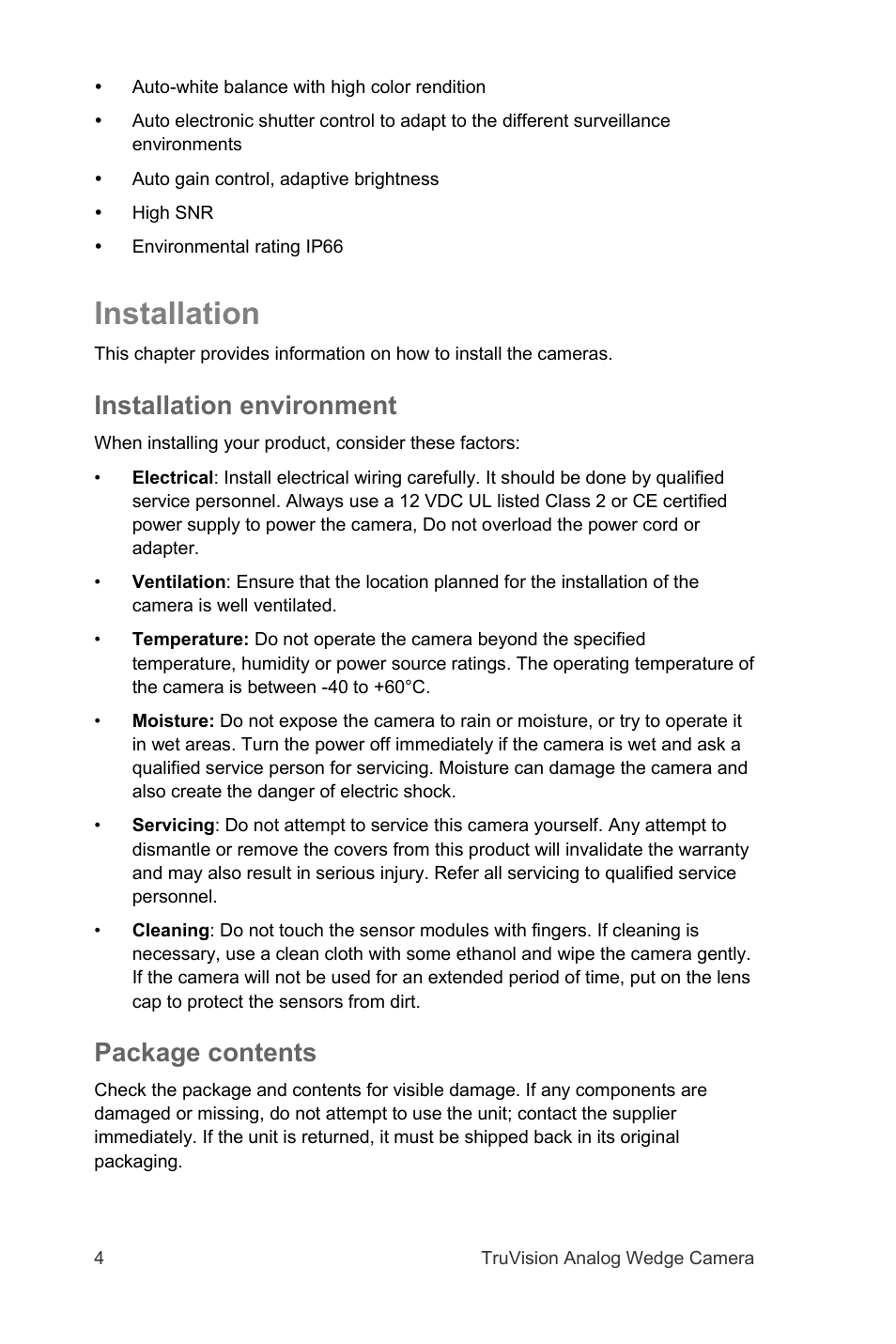 Installation, Installation environment, Package contents | Interlogix TVW-2101 User Manual User Manual | Page 4 / 12