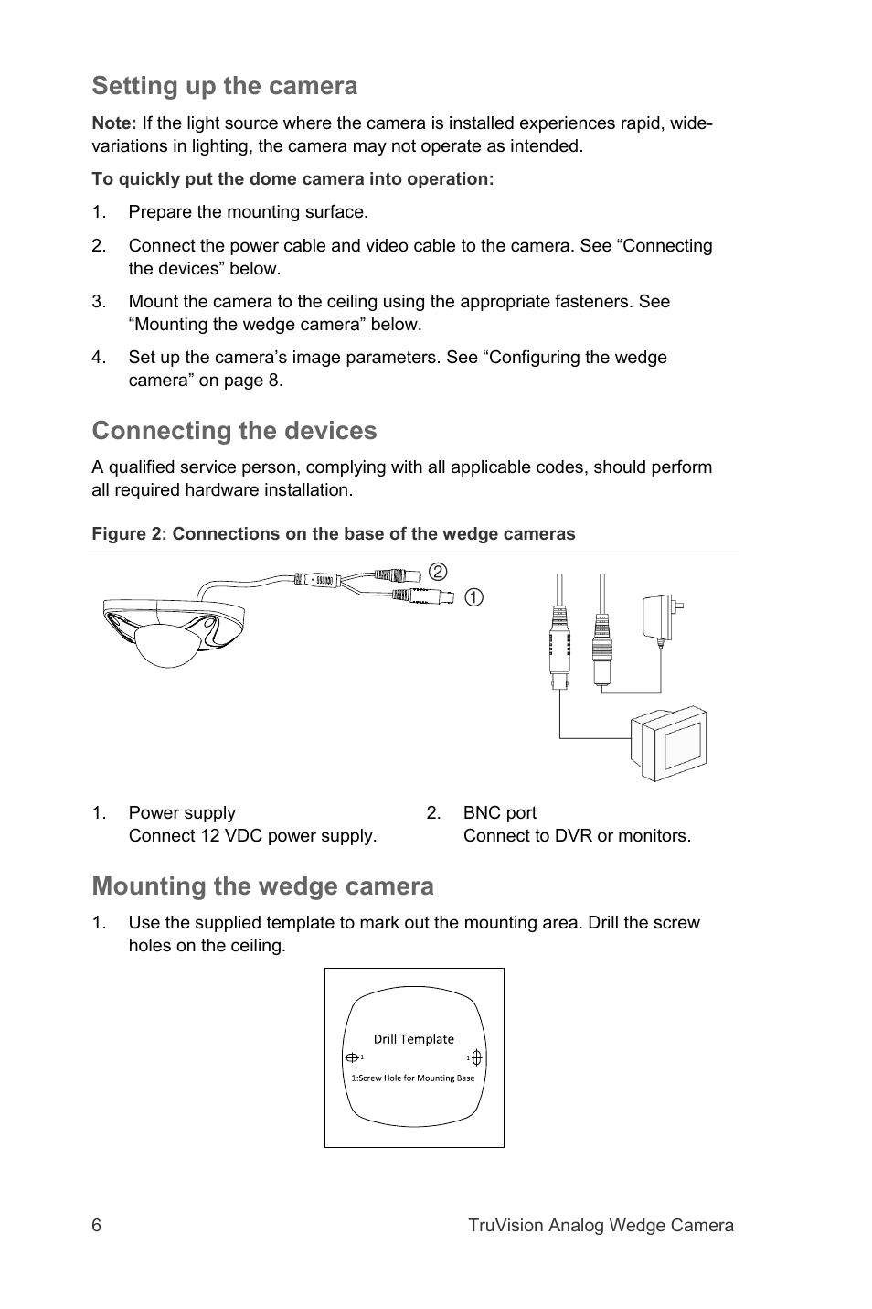 Setting up the camera, Connecting the devices, Mounting the wedge camera | Interlogix TVW-2101 User Manual User Manual | Page 6 / 12