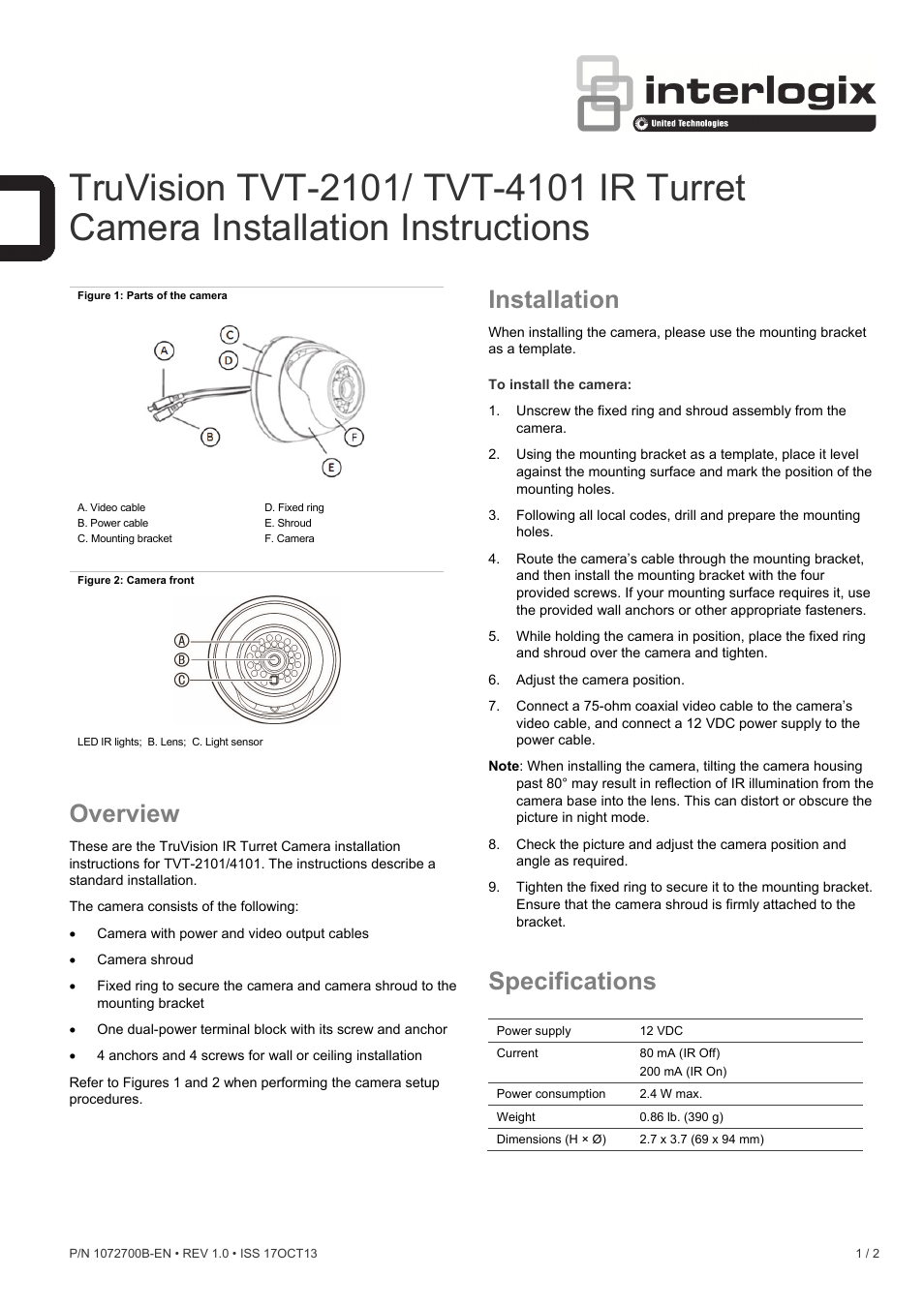 Interlogix TVT-4101 User Manual | 2 pages