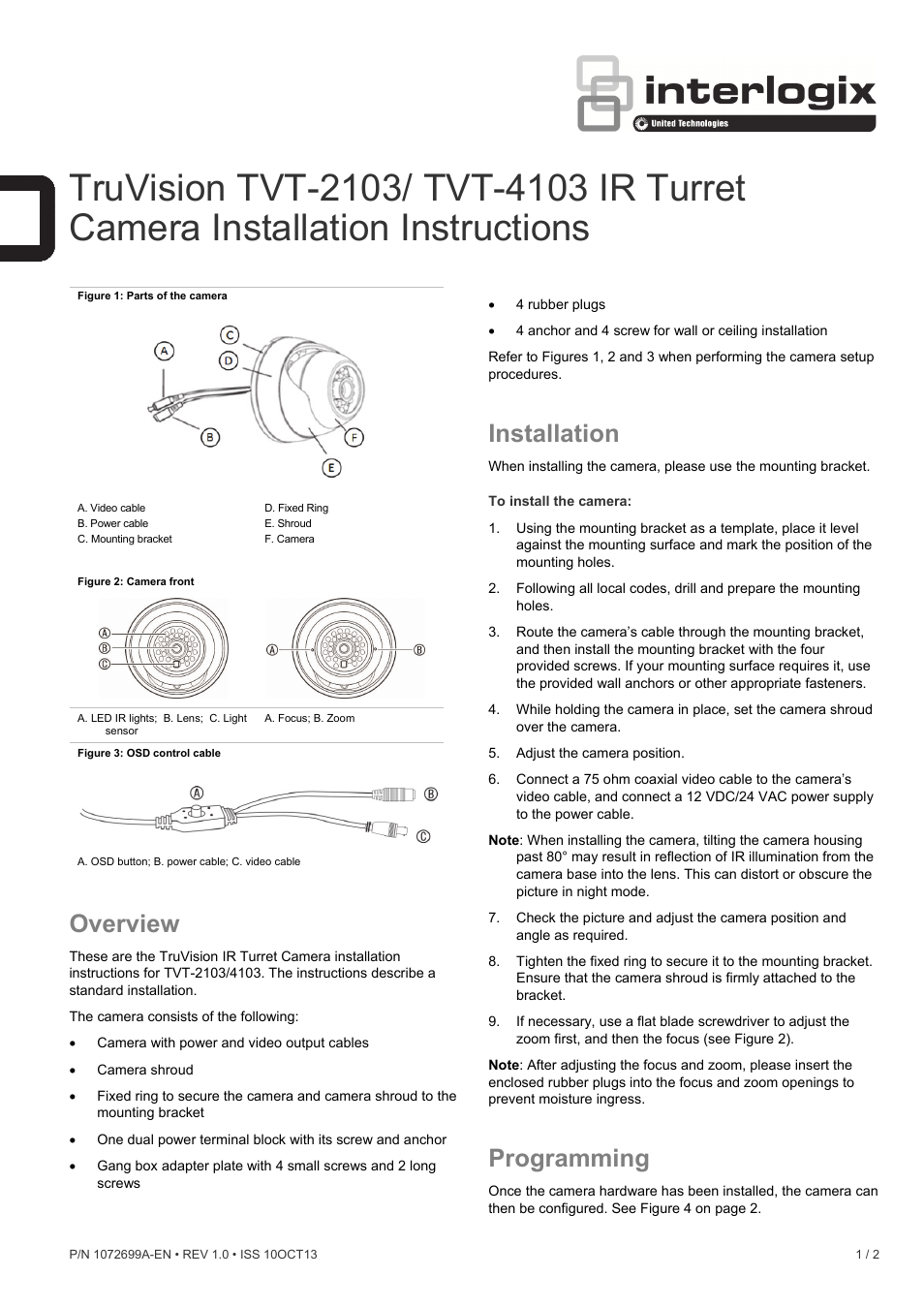 Interlogix TVT-4103 User Manual | 2 pages