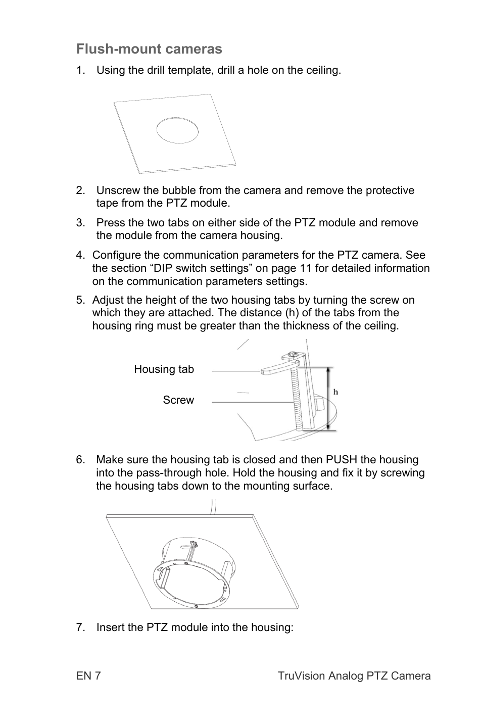 Flush-mount cameras | Interlogix TruVision 960H Premium Resolution Series PTZ Cameras Installation Manual User Manual | Page 7 / 16