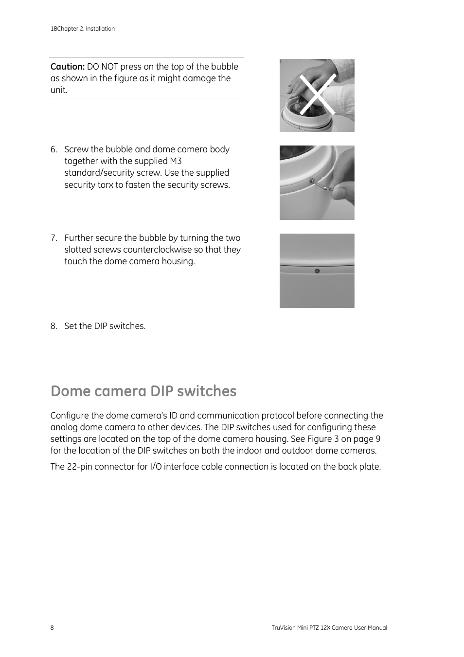 Dome camera dip switches, Ra dip switches 8 | Interlogix TruVision PTZ Mini 12X User Manual User Manual | Page 12 / 65