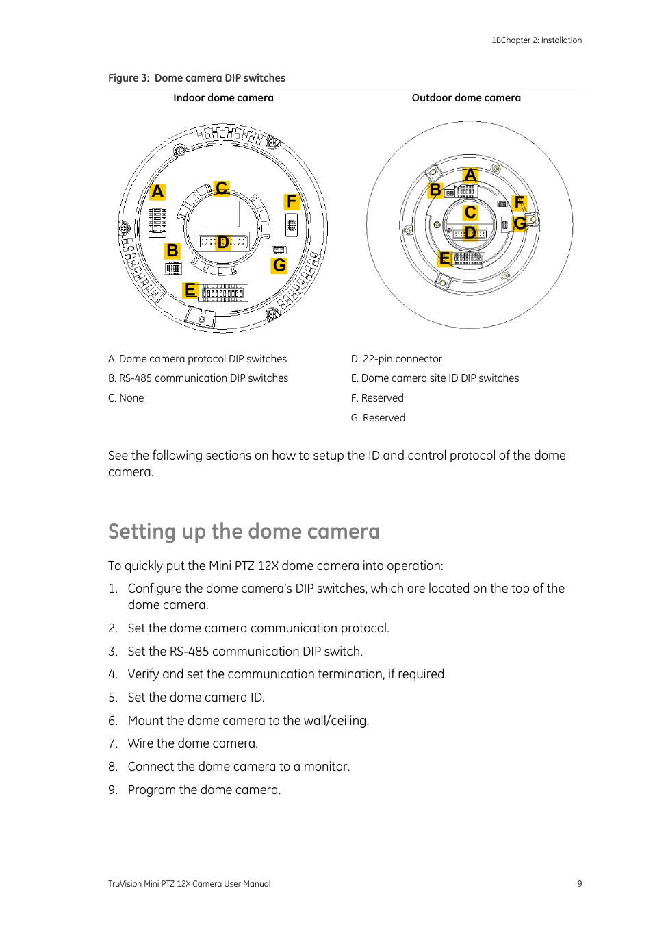Setting up the dome camera, Mera 9 | Interlogix TruVision PTZ Mini 12X User Manual User Manual | Page 13 / 65