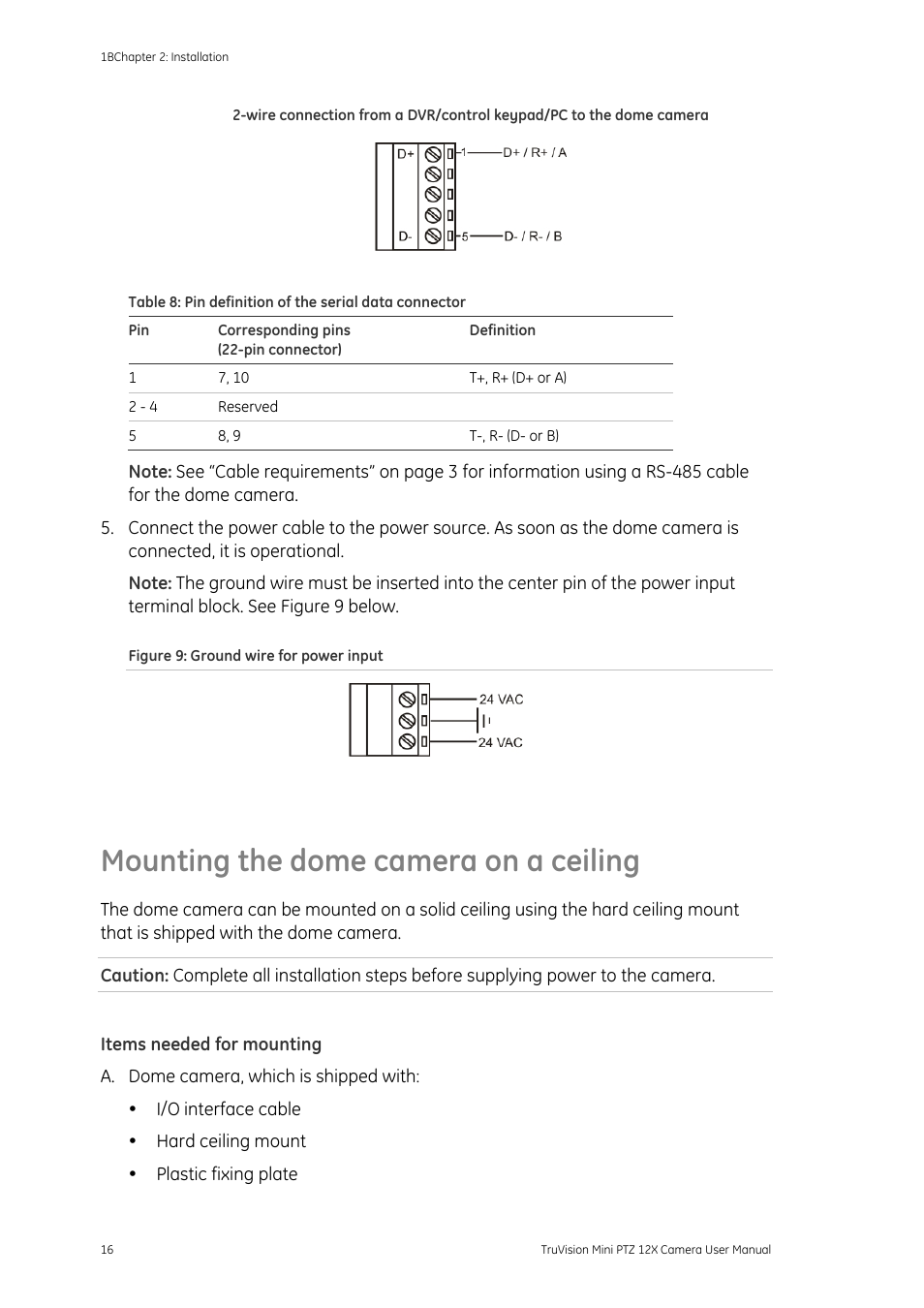 Mounting the dome camera on a ceiling | Interlogix TruVision PTZ Mini 12X User Manual User Manual | Page 20 / 65