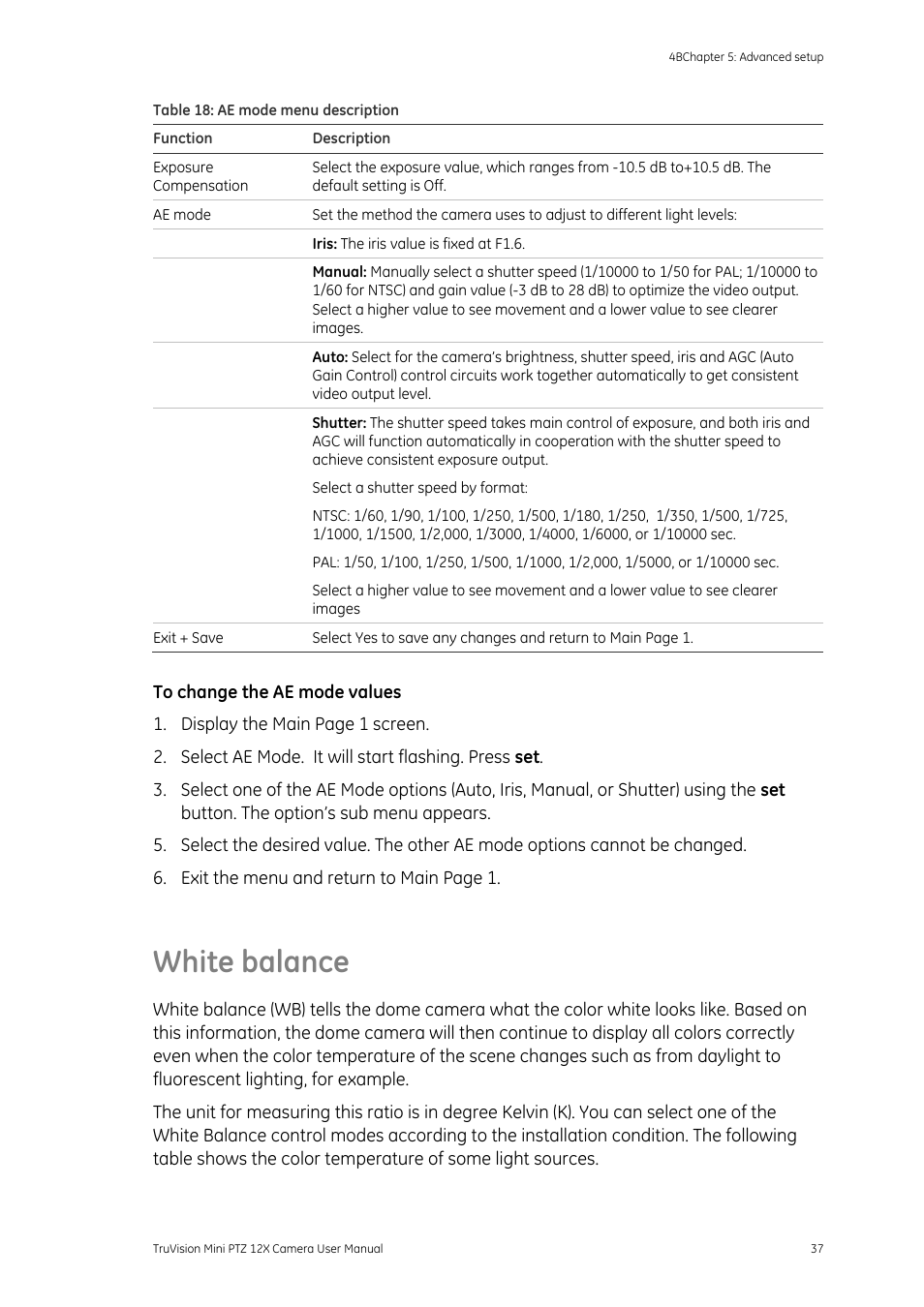 White balance | Interlogix TruVision PTZ Mini 12X User Manual User Manual | Page 41 / 65