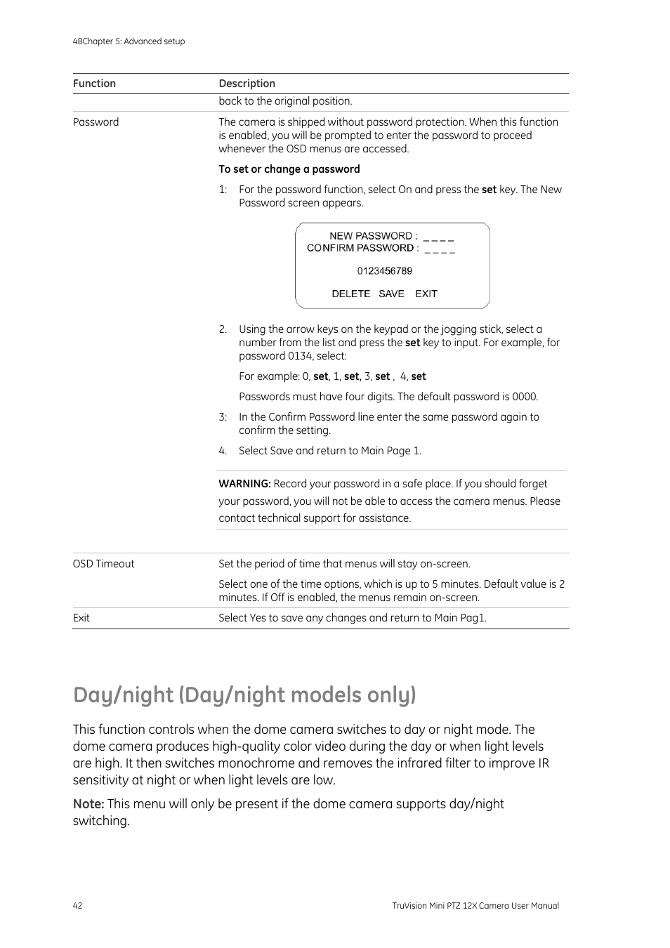 Day/night (day/night models only), Day/night (day/night models only) 42 | Interlogix TruVision PTZ Mini 12X User Manual User Manual | Page 46 / 65