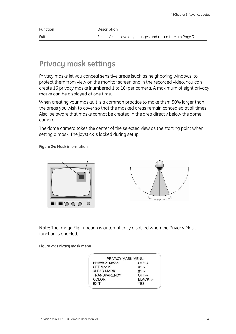 Privacy mask settings, Privacy mask settings 45 | Interlogix TruVision PTZ Mini 12X User Manual User Manual | Page 49 / 65