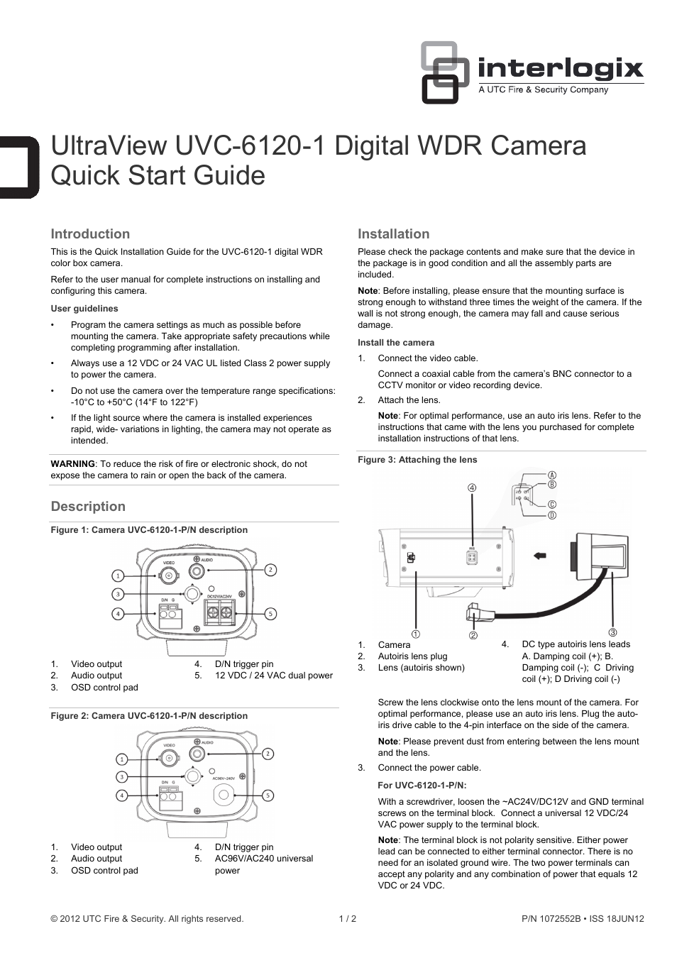 Interlogix UVC-6120-1 Quick Start User Manual | 2 pages