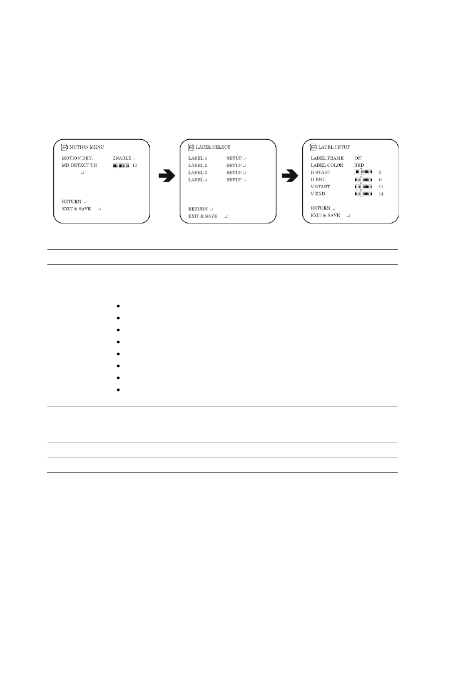 Motion alarm menu, Privacy menu | Interlogix UVC-6120-1 User Manual User Manual | Page 14 / 17