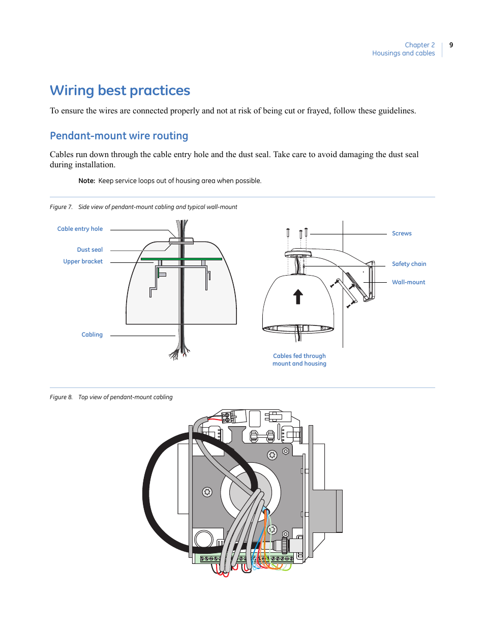 Wiring best practices, Pendant-mount wire routing, Figure 8. top view of pendant-mount cabling | Interlogix UltraView PTZ Dome Series User Manual | Page 17 / 64