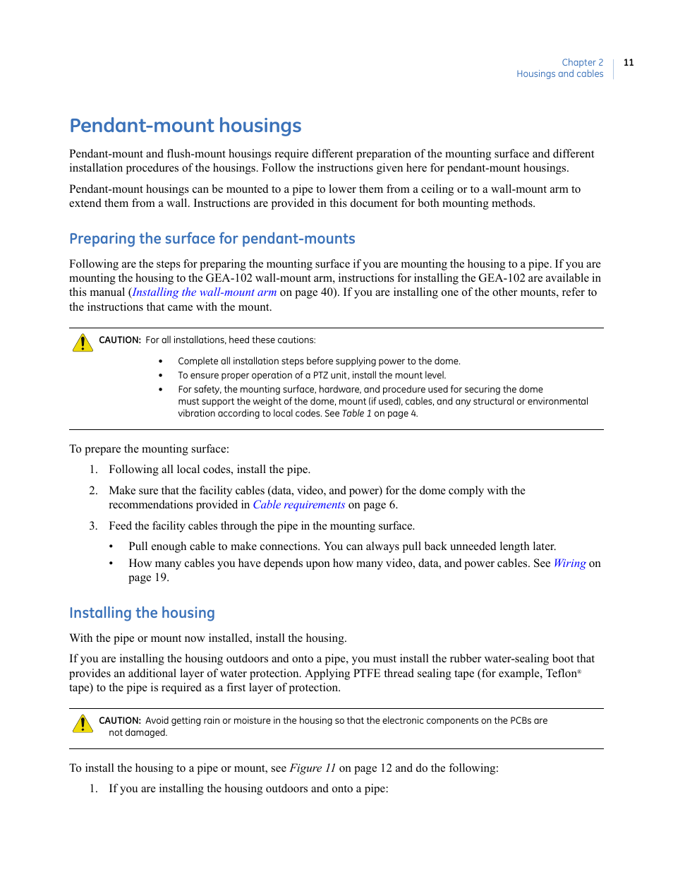 Pendant-mount housings, Preparing the surface for pendant-mounts, Installing the housing | Interlogix UltraView PTZ Dome Series User Manual | Page 19 / 64