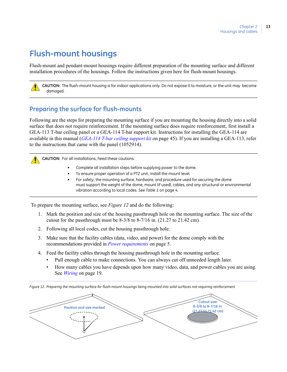 Flush-mount housings, Preparing the surface for flush-mounts | Interlogix UltraView PTZ Dome Series User Manual | Page 21 / 64