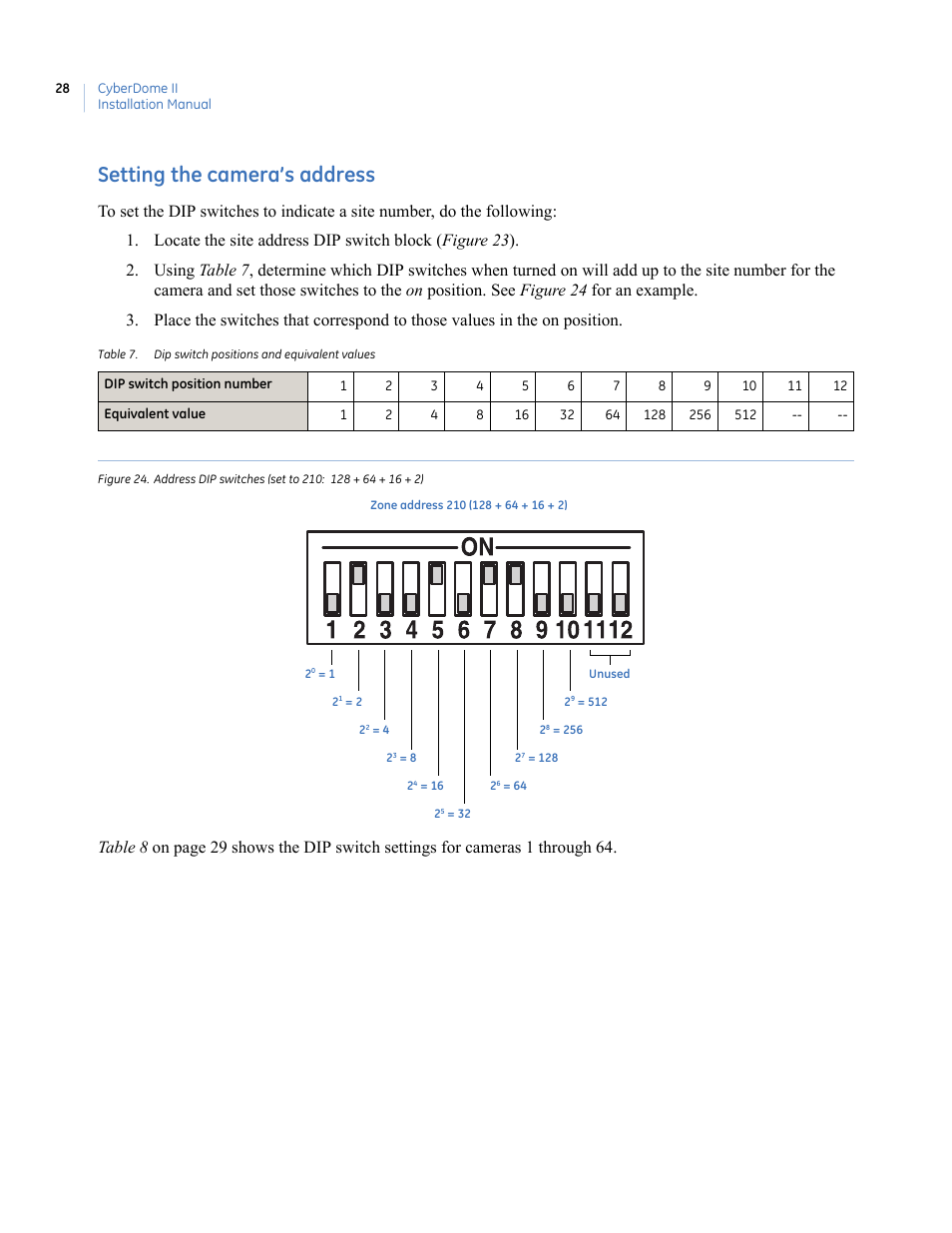 Setting the camera’s address | Interlogix UltraView PTZ Dome Series User Manual | Page 36 / 64