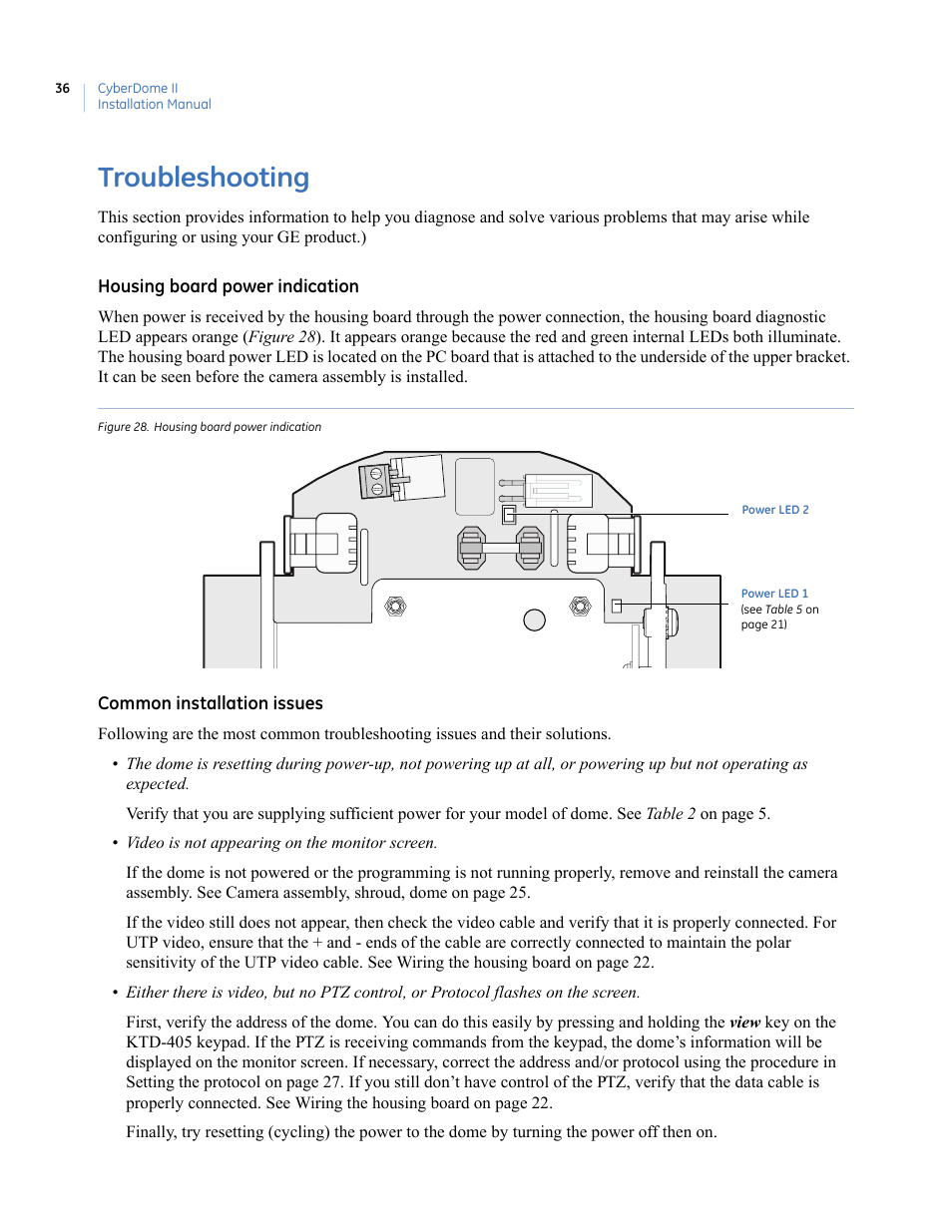 Troubleshooting, Figure 28. housing board power indication | Interlogix UltraView PTZ Dome Series User Manual | Page 44 / 64