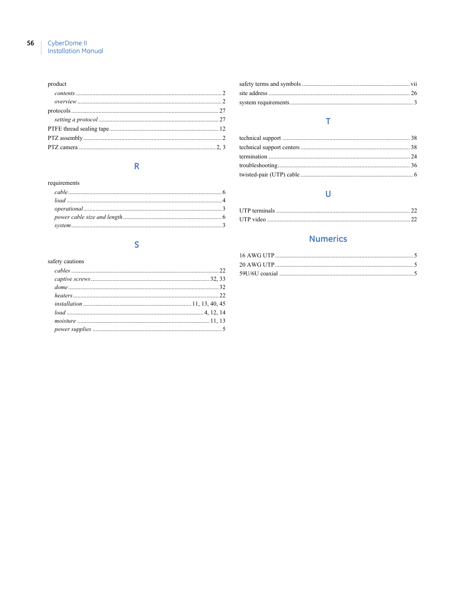 Numerics | Interlogix UltraView PTZ Dome Series User Manual | Page 64 / 64
