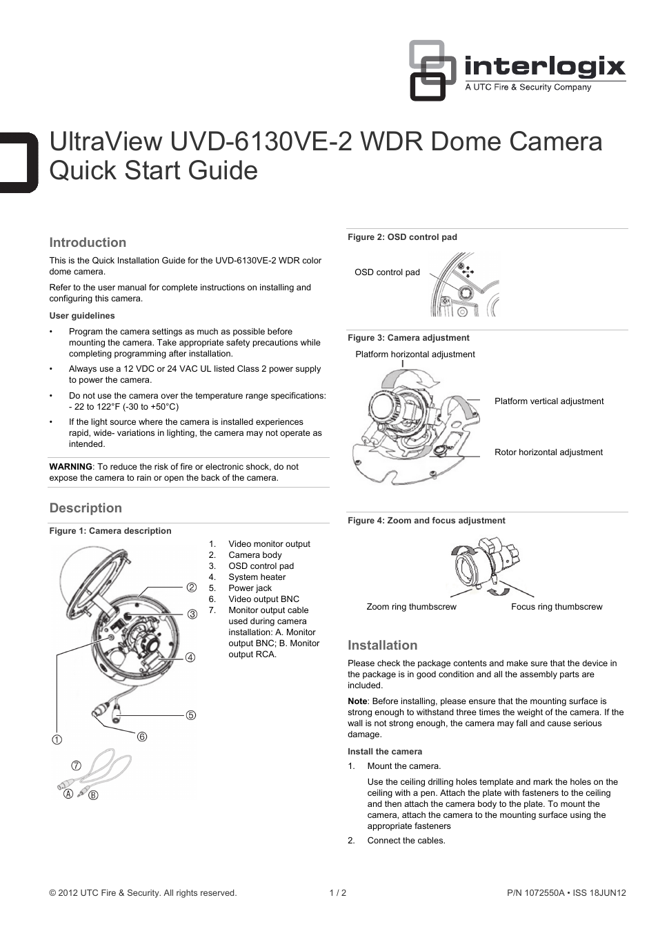 Interlogix UVD-6130VE-2 Quick Start User Manual | 2 pages