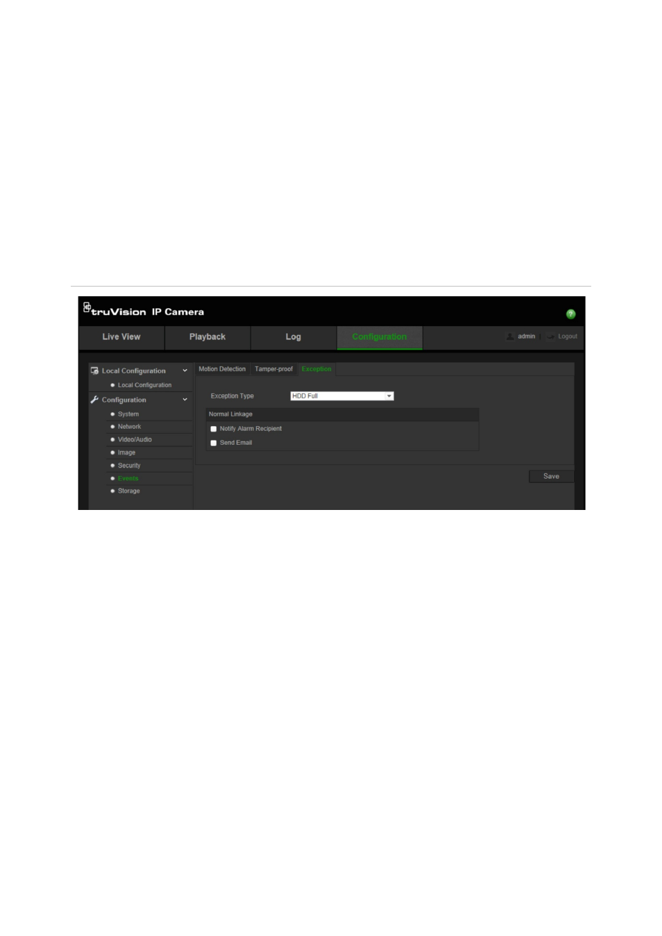 Exception alarms, Snapshot parameters | Interlogix TruVision 360° Configuration Manual User Manual | Page 29 / 50