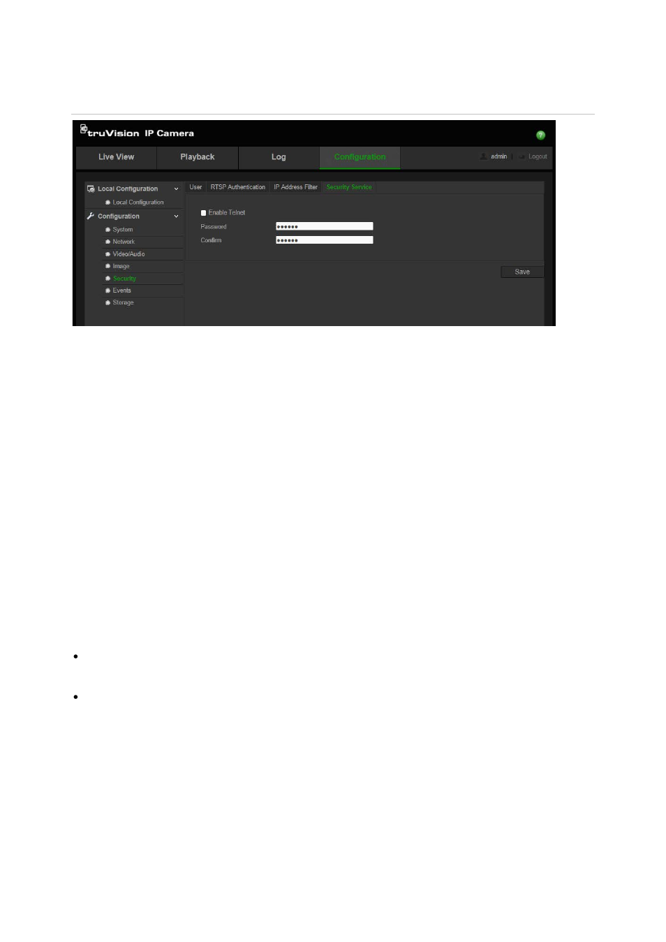 Defining security service, Restoring default settings | Interlogix TruVision 360° Configuration Manual User Manual | Page 39 / 50