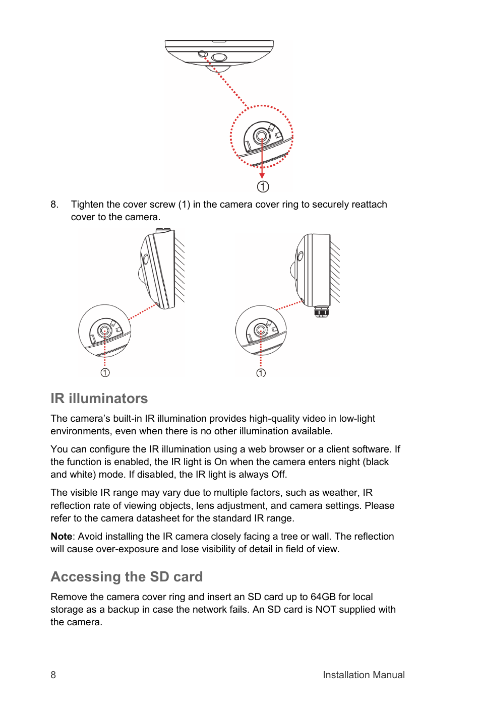 Ir illuminators, Accessing the sd card | Interlogix TruVision 360° Installation Manual User Manual | Page 10 / 16